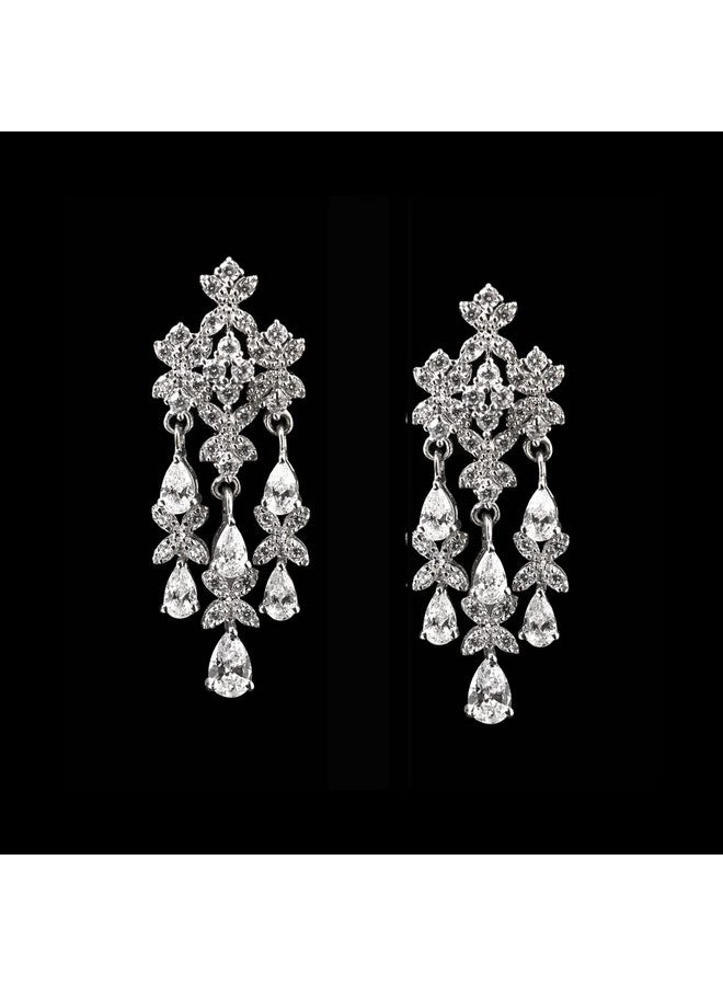 CLARA 925 Sterling Silver Queen's Dangler Earrings | Rhodium Plated, Swiss Zirconia stone | Precious Jewellery Gift for Women and Girls - Image 2