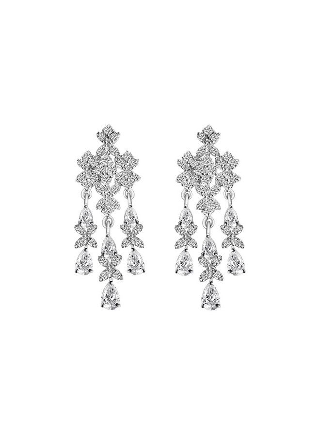 CLARA 925 Sterling Silver Queen's Dangler Earrings | Rhodium Plated, Swiss Zirconia stone | Precious Jewellery Gift for Women and Girls - Image 1