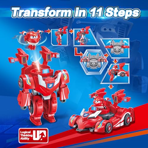 Super Wings Transformable Toys, 7" Super Robot and 2" Mini Jett Transforming Suit, 2 in 1 Racing Car-Robot Action Figure for Boys and Girls Age 3+, Gifts for Preschool Kids, Red - Image 3