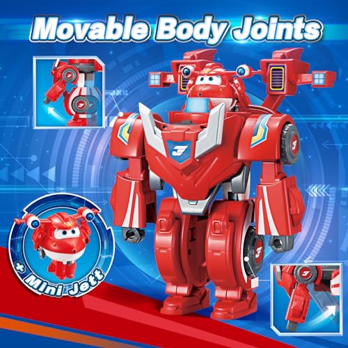 Super Wings Transformable Toys, 7" Super Robot and 2" Mini Jett Transforming Suit, 2 in 1 Racing Car-Robot Action Figure for Boys and Girls Age 3+, Gifts for Preschool Kids, Red - Image 5