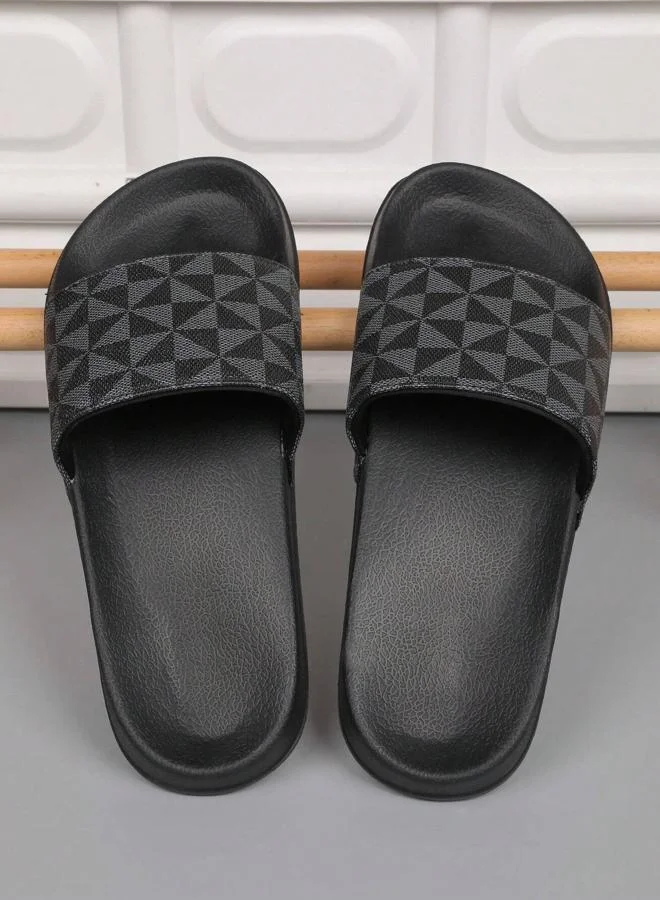 Take Two Men Black Patterned Slide Sandals