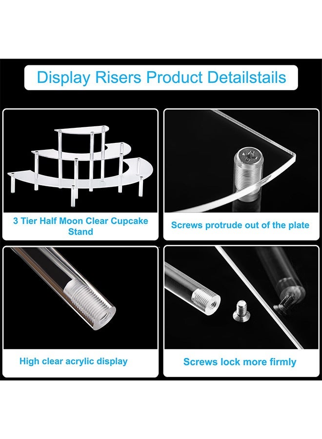 Peachjoy Acrylic Display Riser - 3 Tier Clear Cupcake Stand, Perfume Organizer, Half Moon Dessert Stand, Shelf for Food, Amiibo Funko POP Figure Display - Image 5
