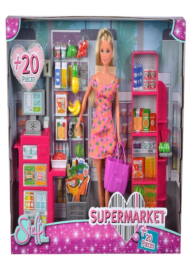 Simba 105733613 Steffi Love Supermarket, Toy Doll in Supermarket with Cashier, Shopping Bag and Many Foods, 29 cm Doll, from 3 Years - Image 2