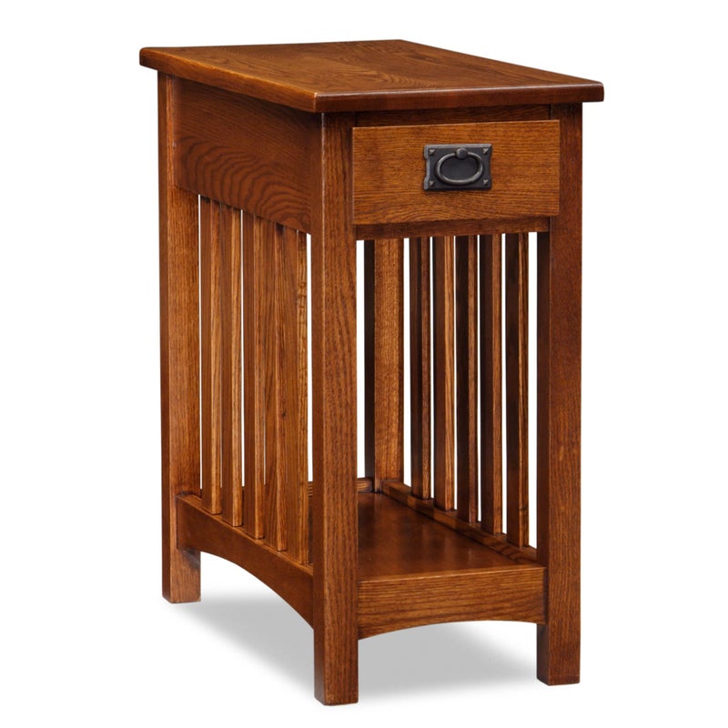 Leick Home Mission End Table Solid Wood 1 Storage Drawer Bottom Display Shelf Narrow Slatted Sides EasyAssembly Medium Oak 235 in L x 17 in W x 24 in H 8202