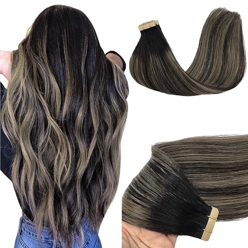 Goo-Goo GOO GOO Tape in Hair Extensions Human Hair 1B191B Natural Black to Light Blonde 22inch 50g 20pcs Skin Weft Seamless Invisible Silky Straight with Thick Ends Remy Human Hair - Image 1