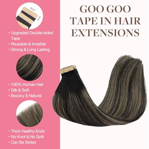 Goo-Goo GOO GOO Tape in Hair Extensions Human Hair 1B191B Natural Black to Light Blonde 22inch 50g 20pcs Skin Weft Seamless Invisible Silky Straight with Thick Ends Remy Human Hair - Image 3