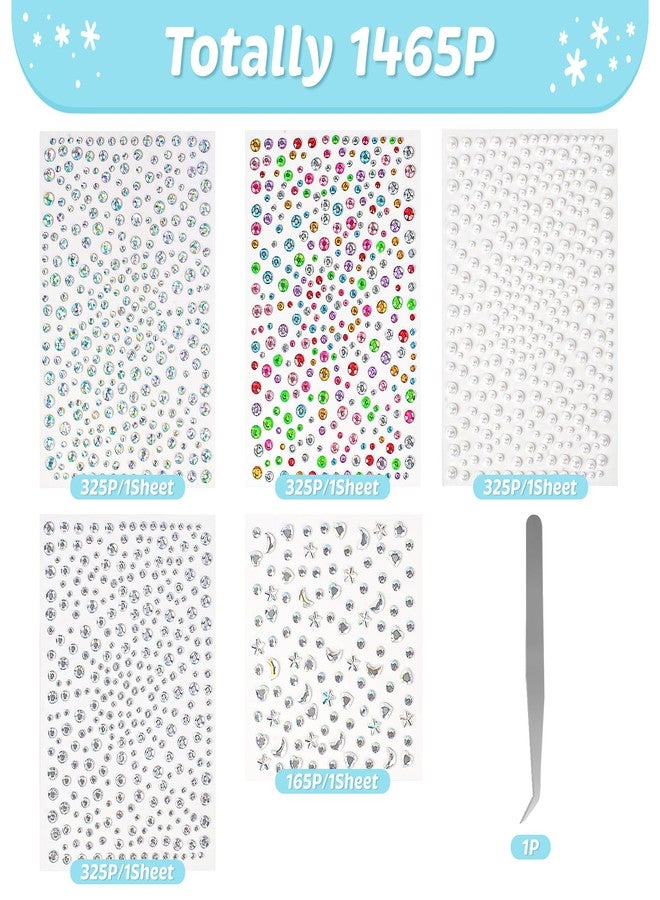 vivinin 1465P Face Gems, Self-Adhesive Hair Gems, 5 Different Types of Face Rhinestones, Face Gems Stick On for Face, Eyes, Body, Hair, Makeup, Festival Decorations, DIY Crafts - Image 2