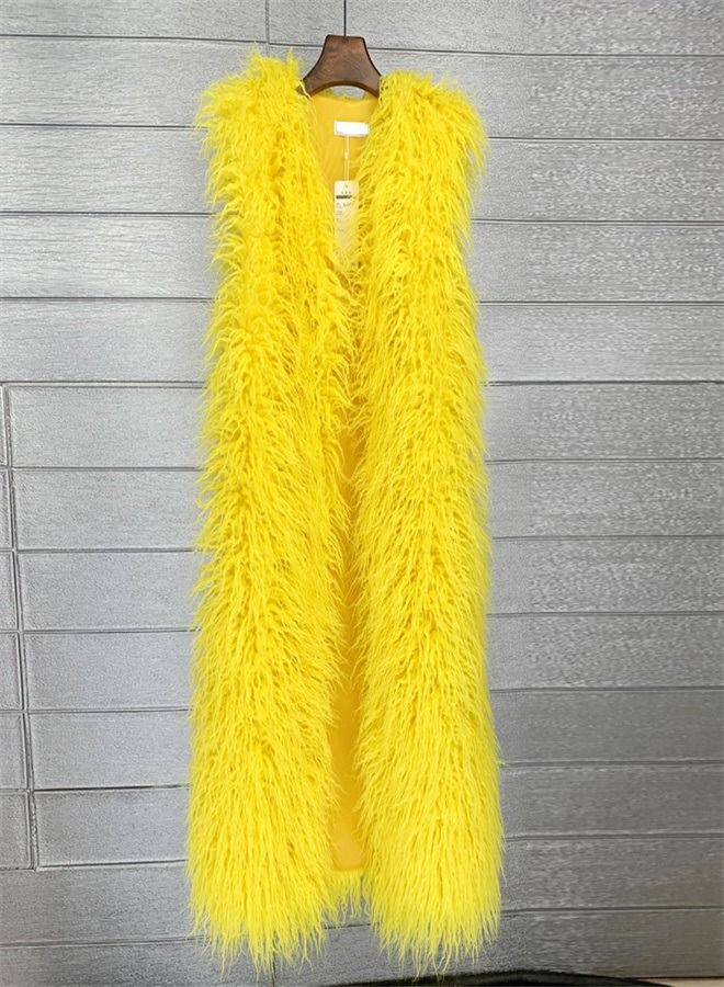Loquat Extended Faux Fur Warm Vest Yellow  - Image 1