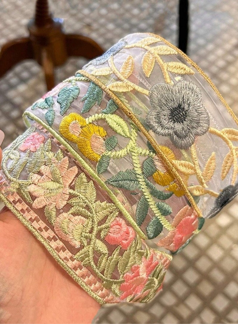 خاجول عصابة رأس مزينة بالزهور مكونة من 3 قطع، عصابة رأس للحديقة، عصابة شعر عريضة مطرزة، عصابة رأس مزينة بالزهور القديمة، خفيفة الوزن، عصابة شعر جميلة وإكسسوارات شعر - Image 5