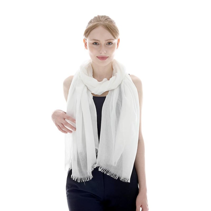LMVERNA Linen Cotton Scarf for Women Soft Lightweight Fringed Scarf Beach Gauze Summer Wraps and Shawls (White) - Image 2