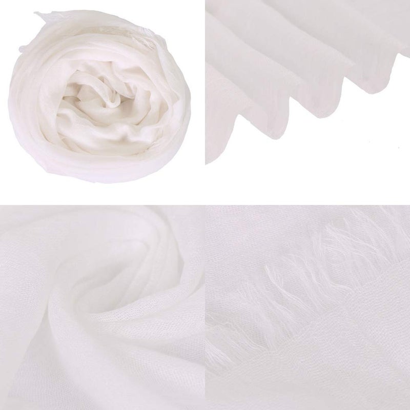 LMVERNA Linen Cotton Scarf for Women Soft Lightweight Fringed Scarf Beach Gauze Summer Wraps and Shawls (White) - Image 5