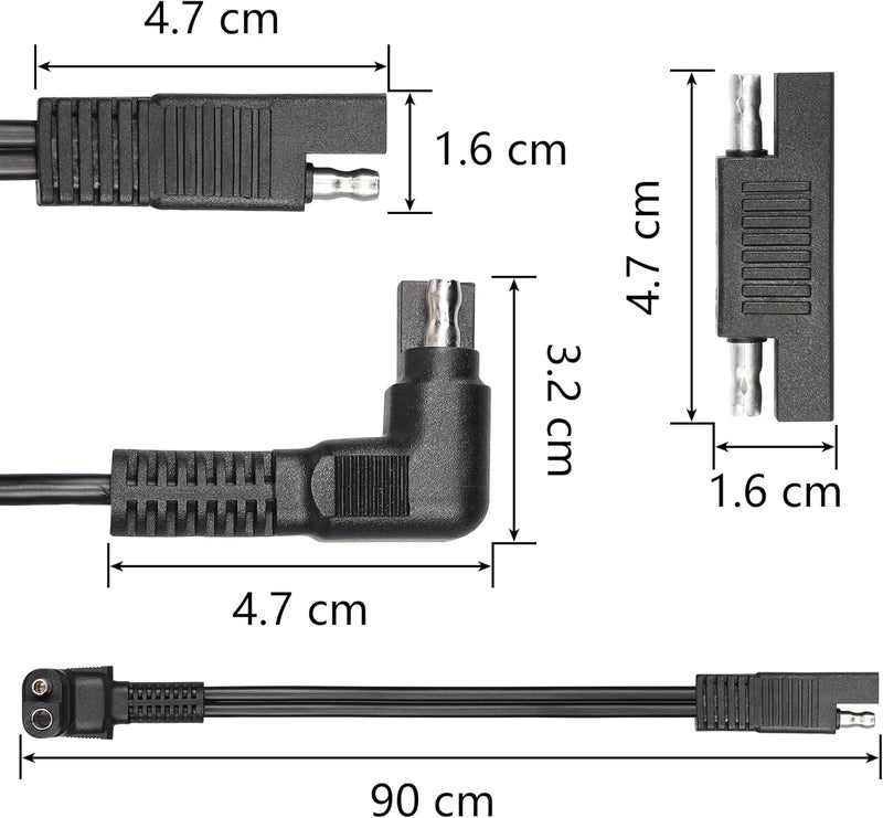 CERRXIAN Right Angle Extension Cable 09m 90 Degree 12AWG SAE to SAE Quick Disconnect Wire Harness for Solar Panel Motorcycle Cars RV Black - Image 4