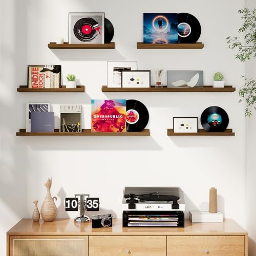 Axeman Picture Ledge Shelf Floating Shelves for Wall Decor Storage Set of 6 16 inch Floating Wall Mounted Shelves Shelves with Lip for Living Room Bedroom Nursery Bathroom Kitchen Walnut - Image 3