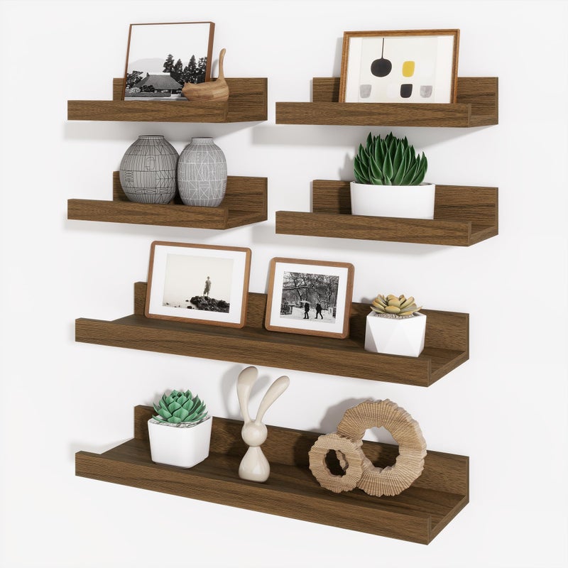 Axeman Picture Ledge Shelf Floating Shelves for Wall Decor Storage Set of 6 16 inch Floating Wall Mounted Shelves Shelves with Lip for Living Room Bedroom Nursery Bathroom Kitchen Walnut - Image 2