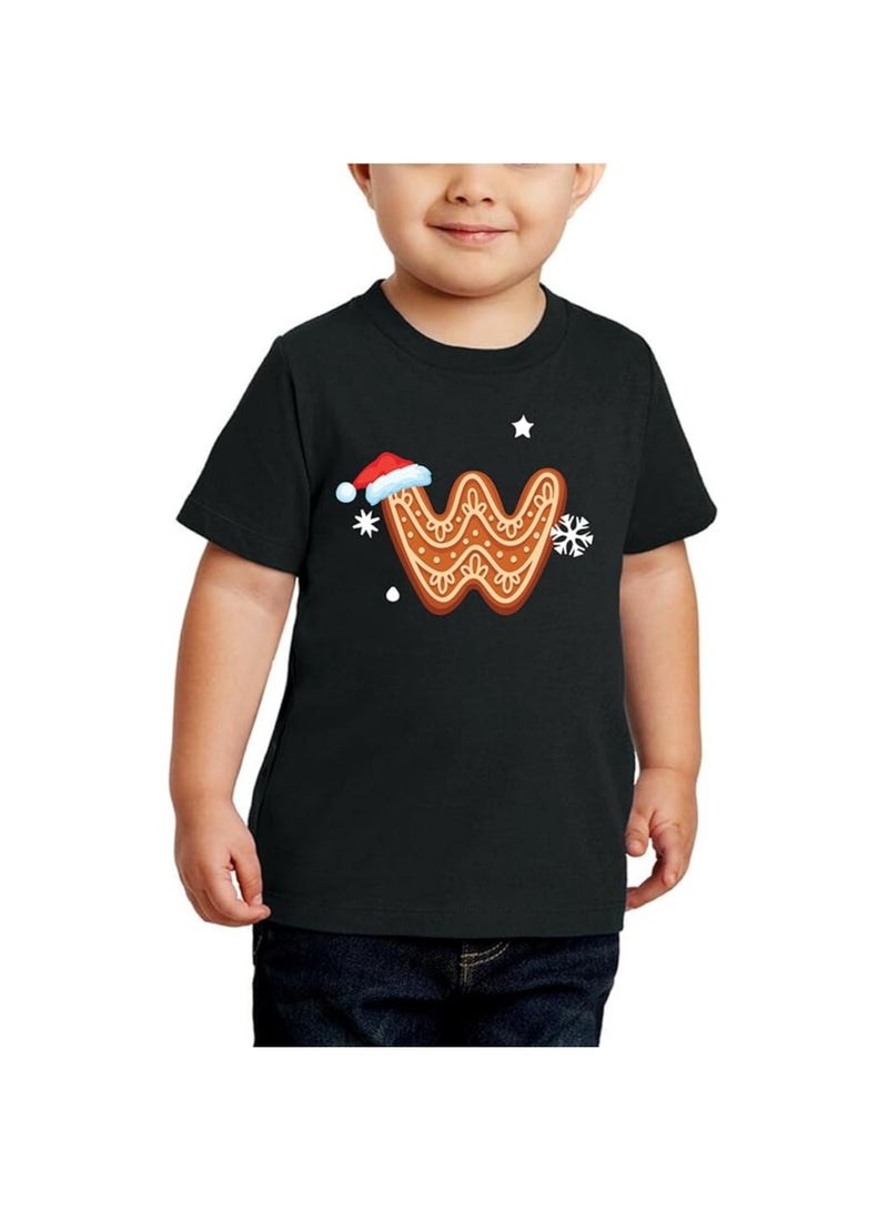 Christmas Initial Letter Printed Kids T-Shirts For Boys-Fun And Festive Holiday Gift For Your Little Guy-Gifts For Friends And Family Printed Round Neck T-Shirts For Kids