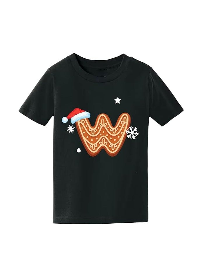 Christmas Initial Letter Printed Kids T-Shirts For Boys-Fun And Festive Holiday Gift For Your Little Guy-Gifts For Friends And Family Printed Round Neck T-Shirts For Kids