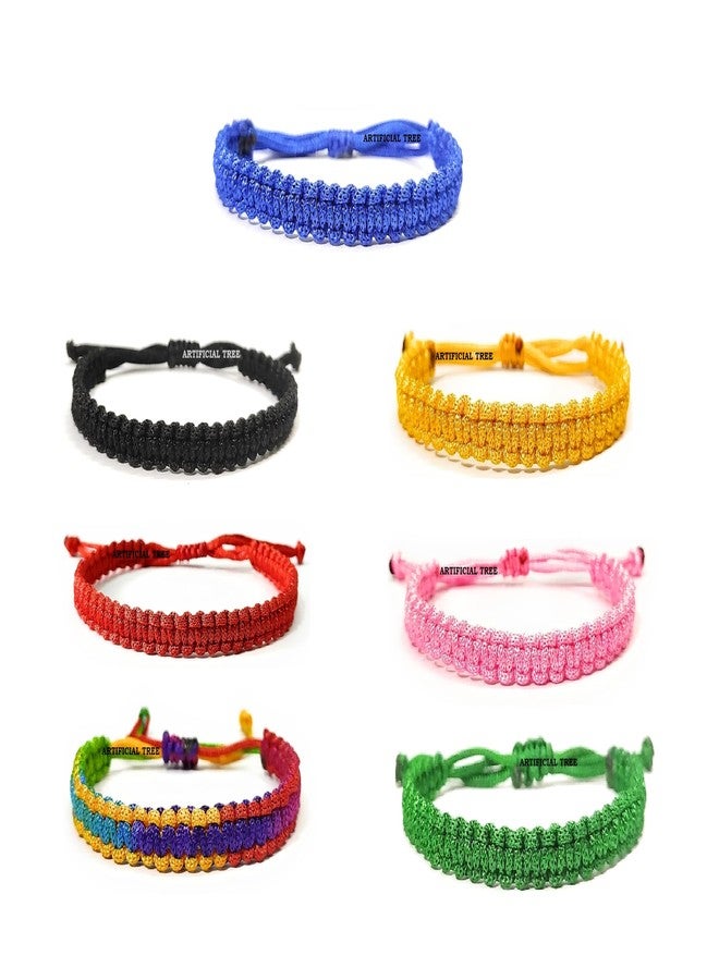 ARTIFICIAL TREE Handmade Nazar Thread Bracelet Friendship Band for Women, Men, Girls & Boys 7 Piece (Black, Red, Pink, Green, Yellow, Blue, Multicolour) (AT GIRLS BRCT 020) - Image 1