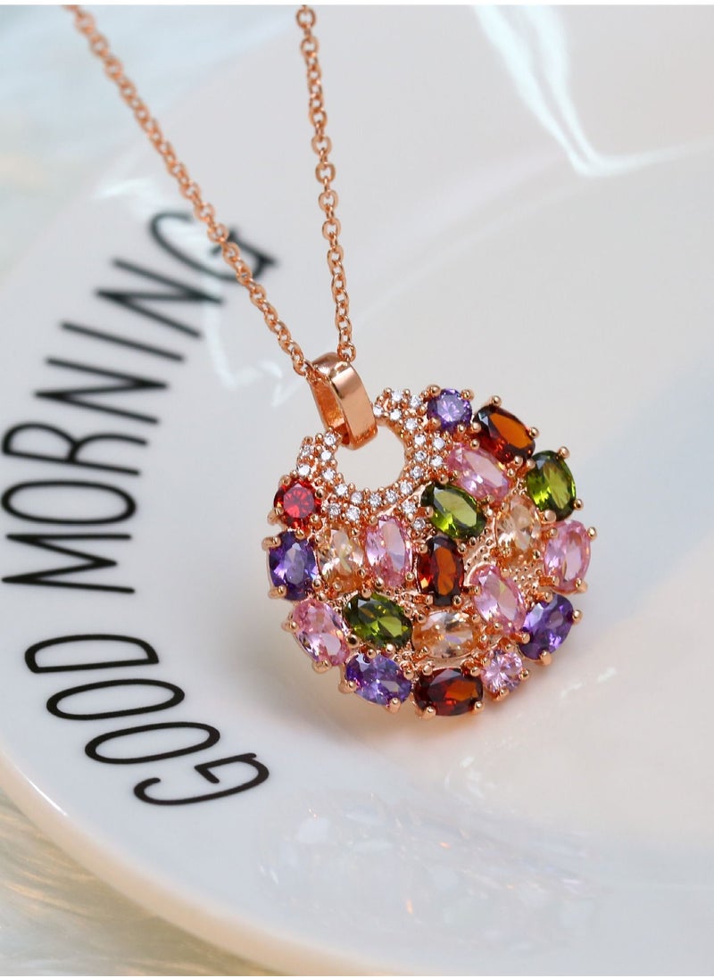 NIBEMINENT Colorful Zircon Necklace Earrings Set Ladies Jewelry Three-piece  - Image 2
