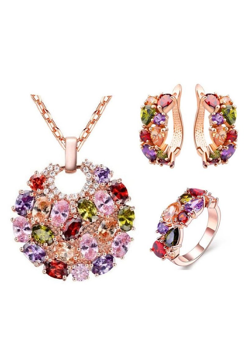 NIBEMINENT Colorful Zircon Necklace Earrings Set Ladies Jewelry Three-piece  - Image 1