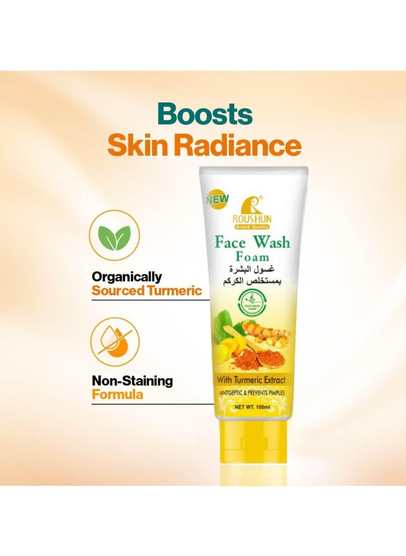 D Beauty - 100ML Turmeric Face Wash Foam, Dark Spot Clearing & Boosts Skin Radiane, Facial Wash with Turmeric Extract Antiseptic Prevents Pimples, Acne, Leaving Skin with Natural Glow, All Skin Type Men & Women - Image 1