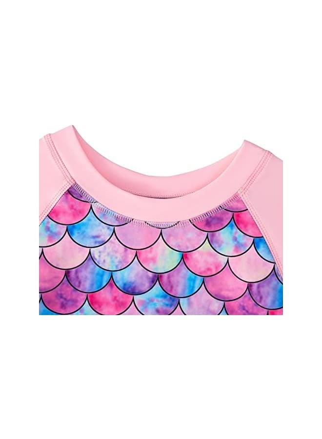 Girls Swimming Costume Girls Swimsuit Kids Two Pieces Short Sleeve Bathing Suit UPF 50+ Protection Swim Set - Image 2