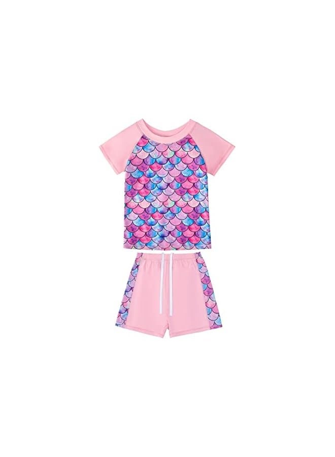Girls Swimming Costume Girls Swimsuit Kids Two Pieces Short Sleeve Bathing Suit UPF 50+ Protection Swim Set - Image 1