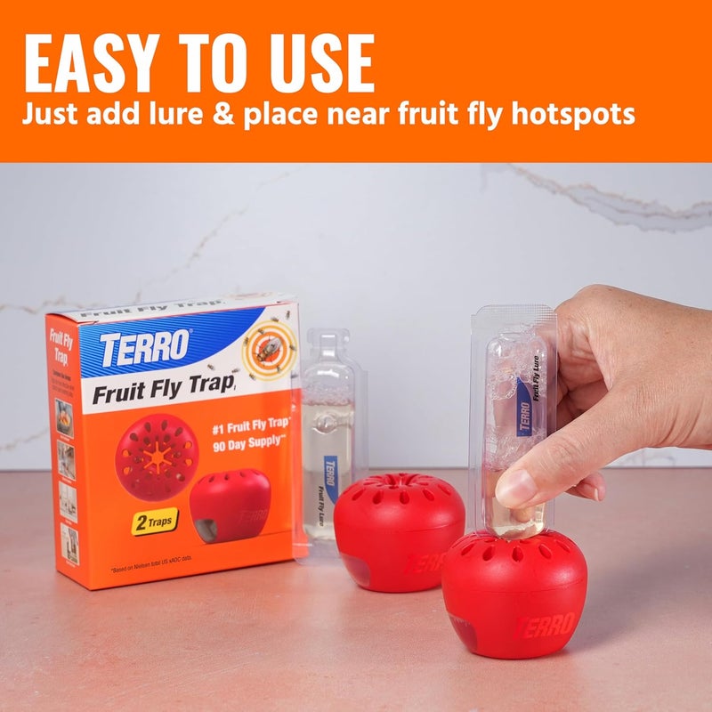 Terro T2503SR Ready-to-Use Indoor Fruit Fly Killer and Trap with Built in Window - 4 Traps + 180 day Lure Supply | Apple-Shaped Design for Kitchen Counters, Fruit Bowls, Trash Cans, Food-Based Lure, Indoor Pest Control, Fruit Fly Killer - Image 4