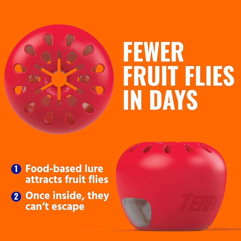 Terro T2503SR Ready-to-Use Indoor Fruit Fly Killer and Trap with Built in Window - 4 Traps + 180 day Lure Supply | Apple-Shaped Design for Kitchen Counters, Fruit Bowls, Trash Cans, Food-Based Lure, Indoor Pest Control, Fruit Fly Killer - Image 5