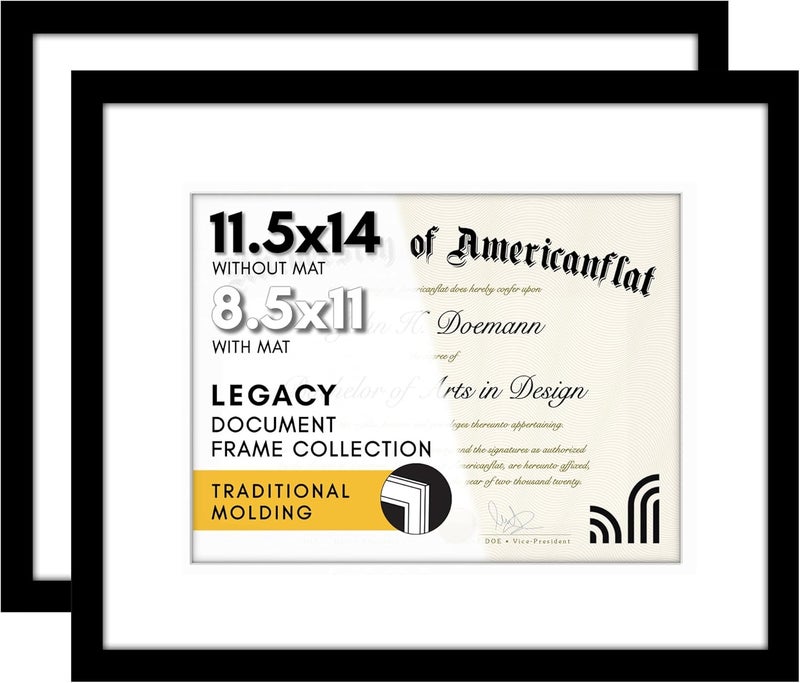 Americanflat 11.5x14 Picture Frame Set of 2 in Black - Use as 8.5x11 Picture Frame with Mat or 11.5x14 Frame Without Mat - Collage Picture Frames with Plexiglass Cover - Horizontal or Vertical Display - Image 1