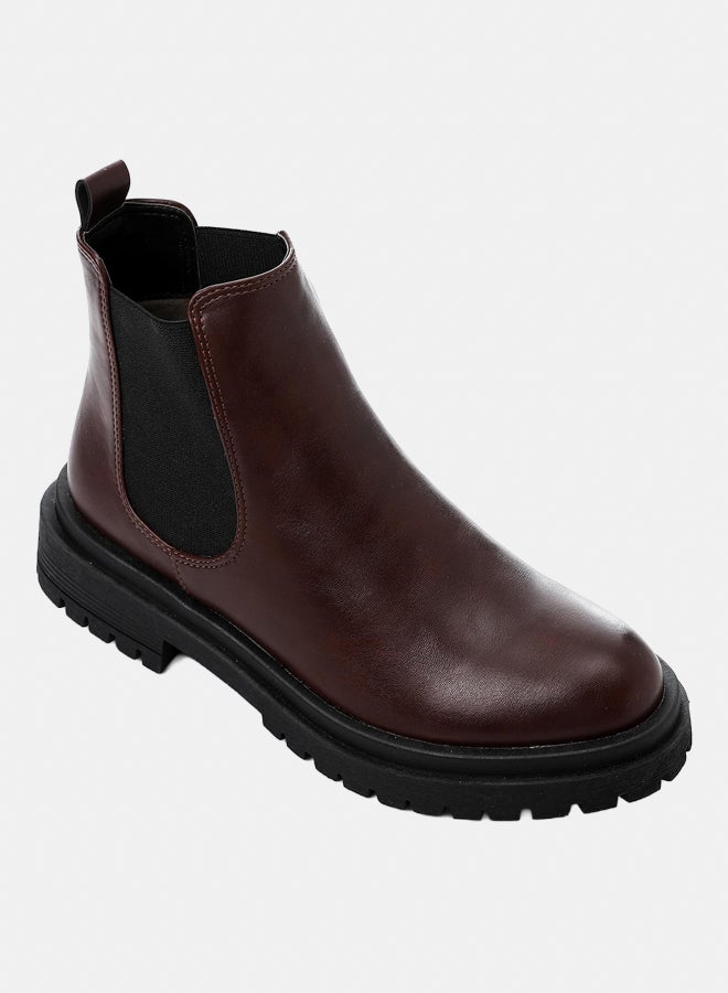 XO Style Leather Ankle Boot -   Burgandy - Image 1