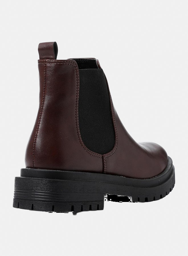 XO Style Leather Ankle Boot -   Burgandy - Image 3