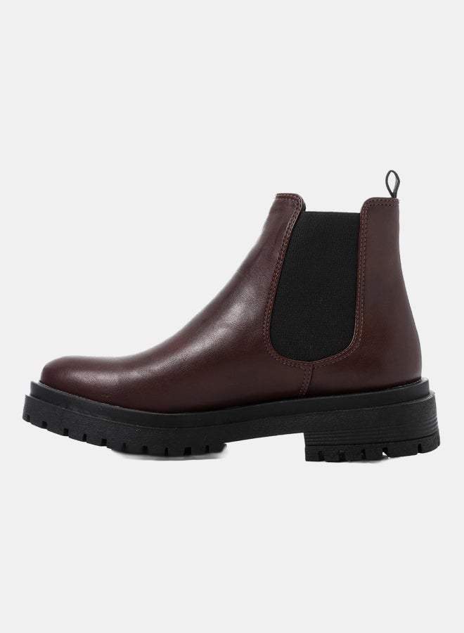XO Style Leather Ankle Boot -   Burgandy - Image 4