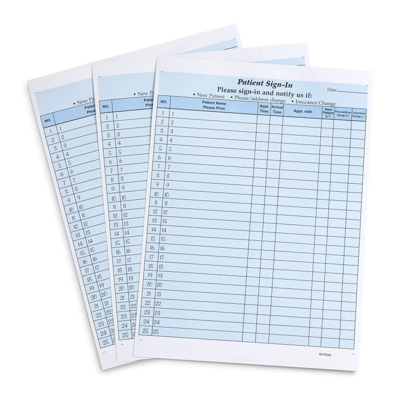 Blue Summit Supplies 125 Patient Sign in Sheets, HIPAA Compliant, Peel Off Adhesive Labels Carbonless 3 Part Forms with, for Privacy in Doctor, Medical, Dental Office, Blue, 125 Pack - Image 1
