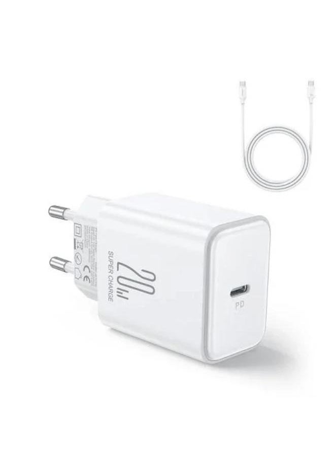 Generic - Joyroom Jr-TCF06EU PD 20W Fast Charger + 1m Type-C To Type-C Data Cable – White  Guaranteed by Agent Trust - Image 1