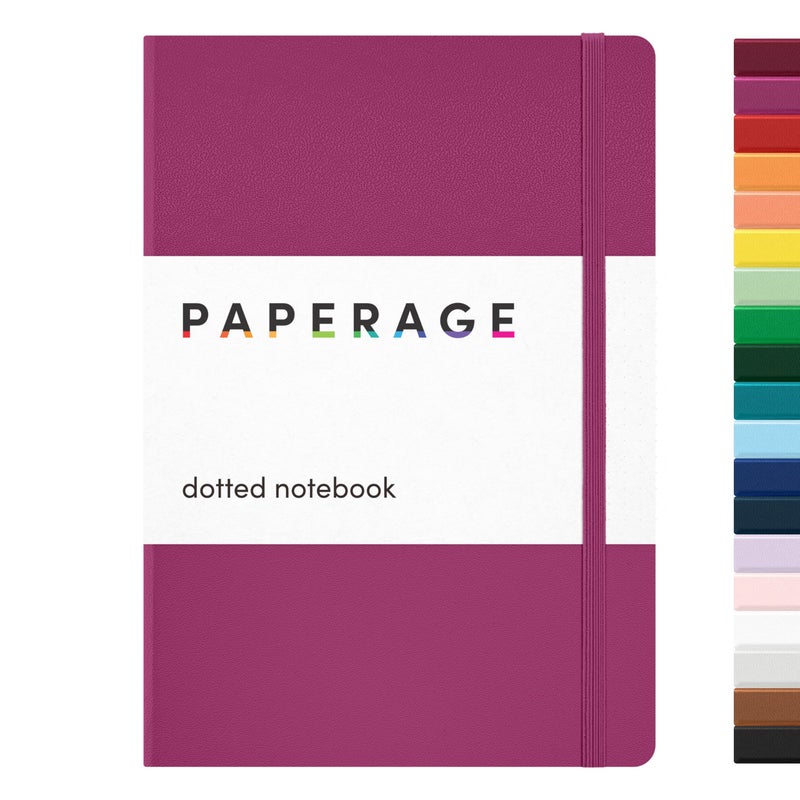 PAPERAGE Dotted Journal Notebook, (Raspberry), 160 Pages, Medium 5.6 in x 8 in - 100 GSM Thick Paper â€“ Hardcover Journaling Notebook for Work, School & Bullet Journaling - Image 1