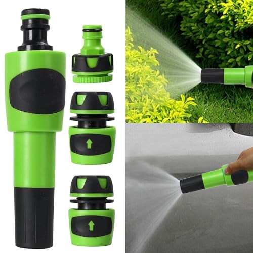 OUTO 4 Pcs Hose Water Pipe Connector Set 1/2"-3/4" Tap Adaptor & Adjustable Grip Nozzle for Lawn Garden Yard Car & Bike Washing Accessories Baby Bath Garden Toys - Image 1