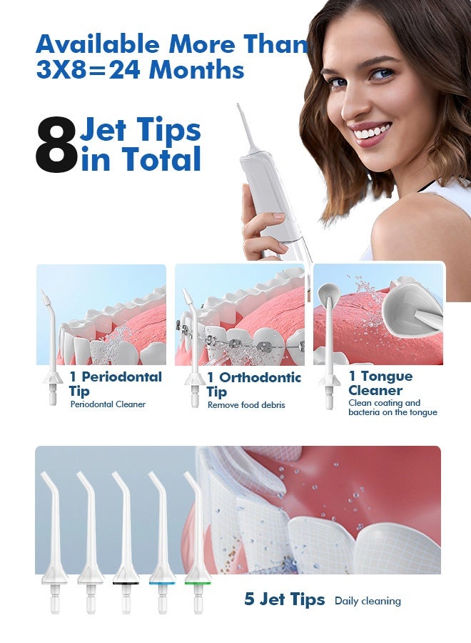 WAFLOO Cordless Water Dental Flosser for Teeth, with 8 Jet Tips, 300ML Tank Oral Irrigator Portable with 4 Modes IPX7 Waterproof Rechargeable Water Floss for Home Travel, Adults Teeth Cleaning (White) - Image 5