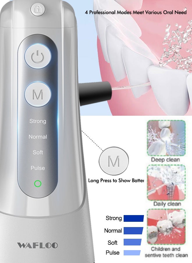 WAFLOO Cordless Water Dental Flosser for Teeth, with 8 Jet Tips, 300ML Tank Oral Irrigator Portable with 4 Modes IPX7 Waterproof Rechargeable Water Floss for Home Travel, Adults Teeth Cleaning (White) - Image 2