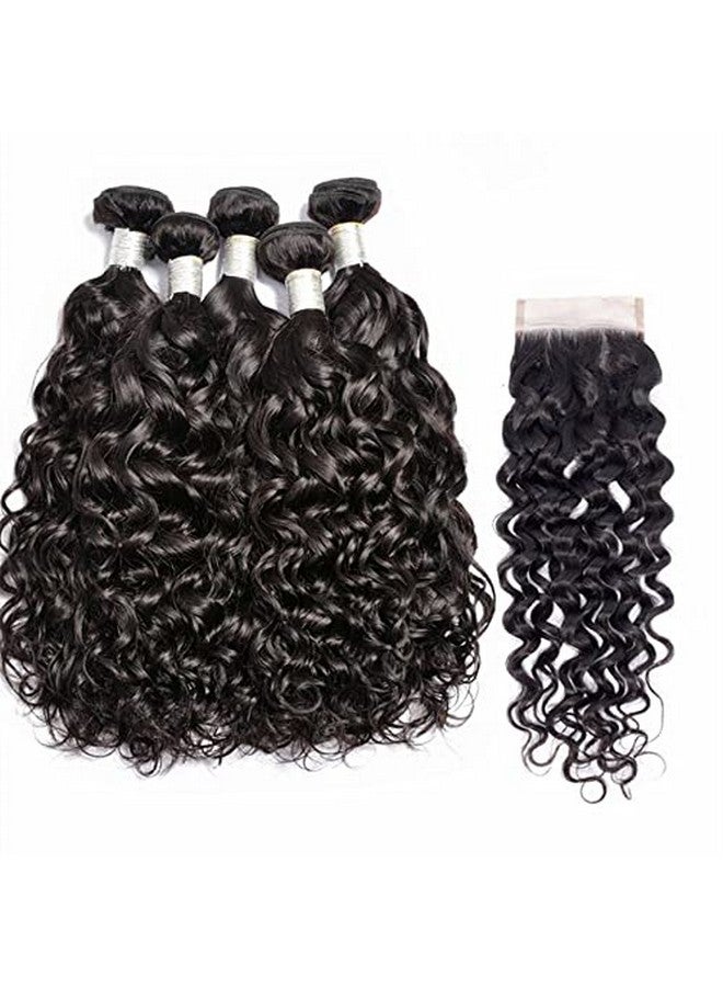 Czrleaty Brazilian Water Wave 5Bundles(50G/Bundle) With 4X4 Lace Closure Wet And Wavy Bundles With Closure Deep Curly Human Hair Bundles With Closure(10/10/10/10/10+10)  - Image 1