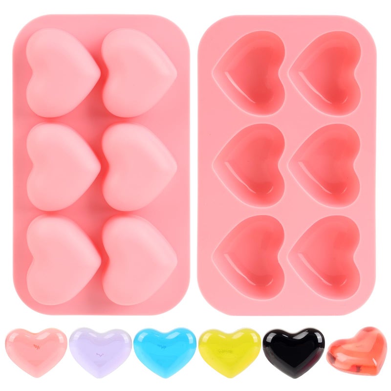 KINYFY 2 Pcs Heart Silicone Molds, 3D Heart Chocolate Molds, Valentine's Day Fondant Mold for DIY Cake, Chocolate, Candy, Jelly, Wax Melt, Ice Cubes - Image 1