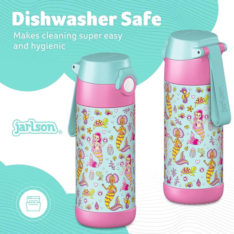Jarlson قارورة ترمس أطفال جارلسون مالي 350 مل [خالية من BPA والفثالات] – قارورة فولاذية مقاومة للصدأ – ترمس للأولاد والبنات – تحافظ على البرودة – مثالية للمدرسة والرياضة والسفر (حورية البحر) - Image 4