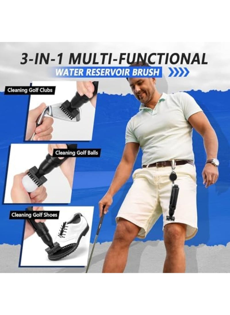 Barakah ملحقات الجولف، فرشاة تنظيف الأندية مع زجاجة رش الماء، منظف ميكروفايبر للأخاديد لحقائب الجولف مع مشبك قابل للسحب، مجموعة مناشف، هدية مثالية للرجال (أسود) - Image 2