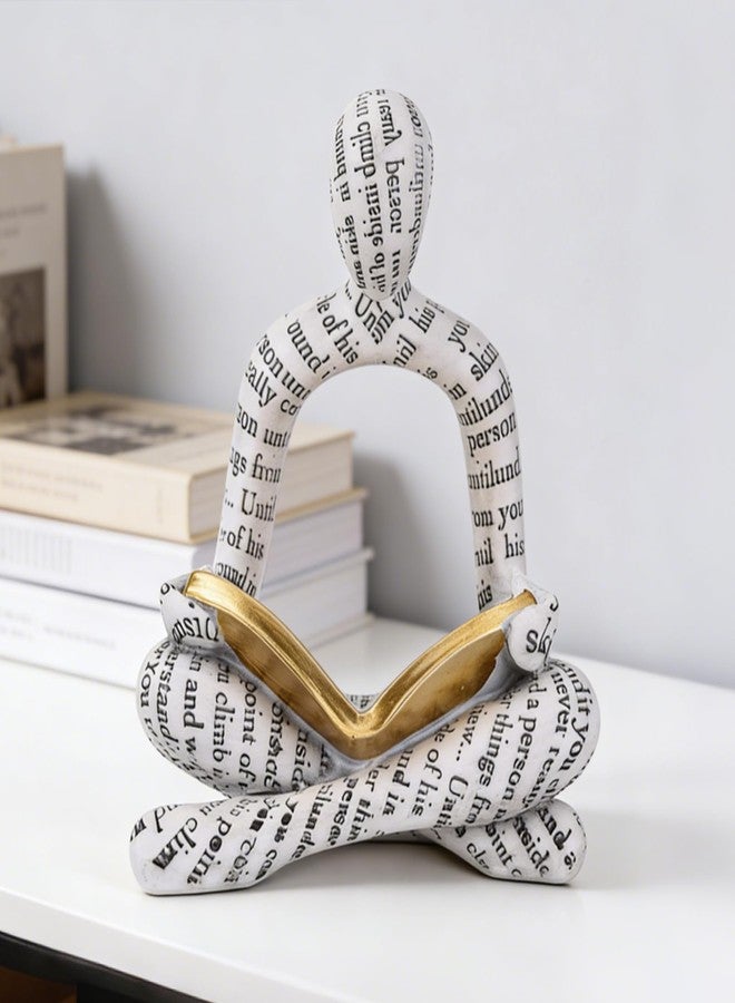 XIAOMAGG White Modern Reading Figurine Statue - Abstract Thinker Sculptures Art Ornament for Bookshelf & Desk Decor, Modern Bookworm Reader Figurine for Home Office Living Room Coffee Table - Gifts for Women - Image 1