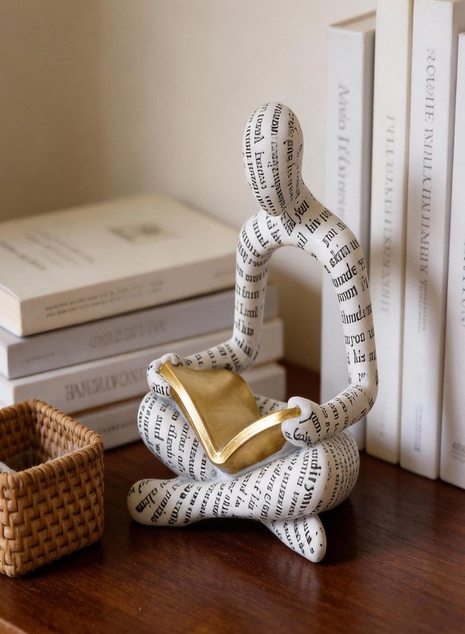 XIAOMAGG White Modern Reading Figurine Statue - Abstract Thinker Sculptures Art Ornament for Bookshelf & Desk Decor, Modern Bookworm Reader Figurine for Home Office Living Room Coffee Table - Gifts for Women - Image 2