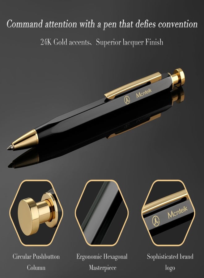 MCNTEIK Black Click Pen With 24K Gold Finish, Fine lacquer work, Exquisite Gel Pen Gift Set for Men & Women, ADMOK Black refill, Office Supplies, Professional, Executive, Nice Retractable Pen - Image 4
