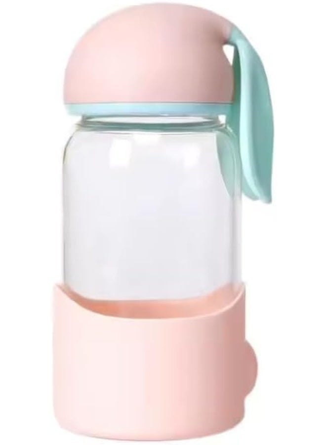 Spaceshoop Children’s Bunny Ear Glass Mug  Durable Transparent Cup with Silicone Base & Secure Lid  Safe Perfect for Water Juice Milk & Travel - Image 1