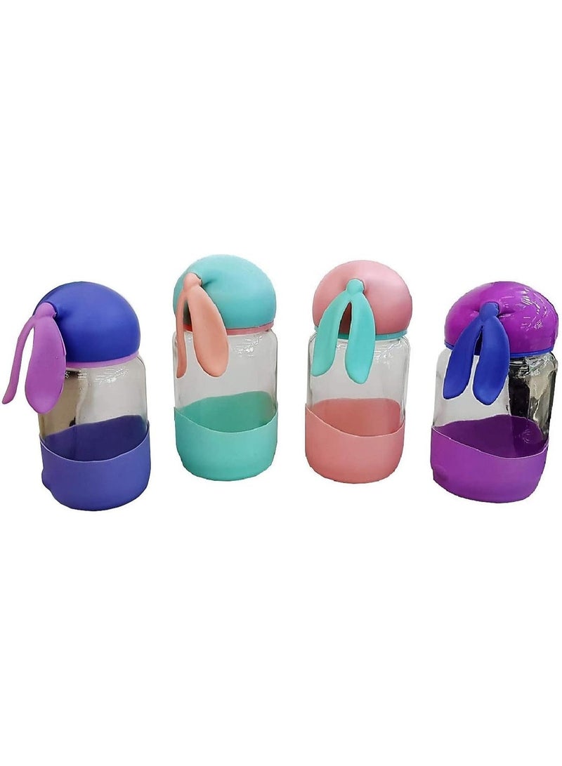 Spaceshoop Children’s Bunny Ear Glass Mug  Durable Transparent Cup with Silicone Base & Secure Lid  Safe Perfect for Water Juice Milk & Travel - Image 2