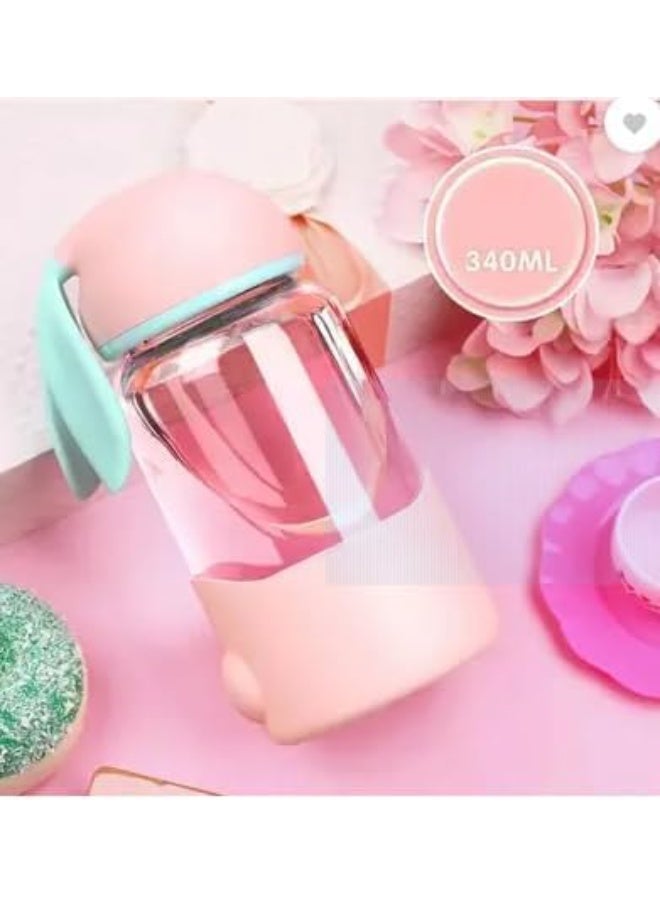 Spaceshoop Children’s Bunny Ear Glass Mug  Durable Transparent Cup with Silicone Base & Secure Lid  Safe Perfect for Water Juice Milk & Travel - Image 4