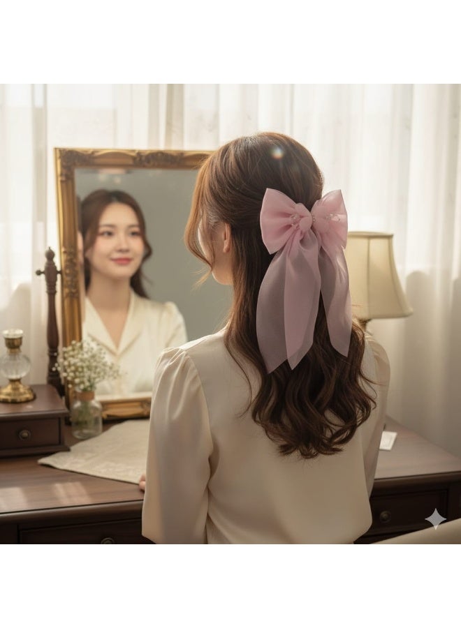 Large organza bow hair clip – a pink hair accessory for girls and women – a stylish accessory for school and outings - Image 1