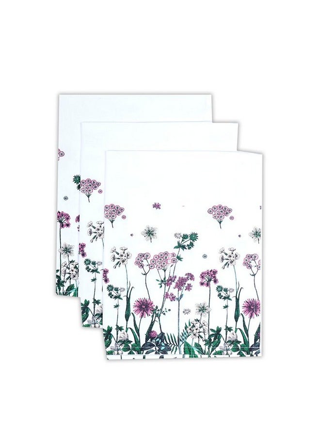 naqsh NAQSH Dish Towels for Kitchen Cotton Towel Set Printed Multi Purpose Reusable Dish Cloths (Pack of 3) (20" x 27.5", Multi Purple Flower)  - Image 1